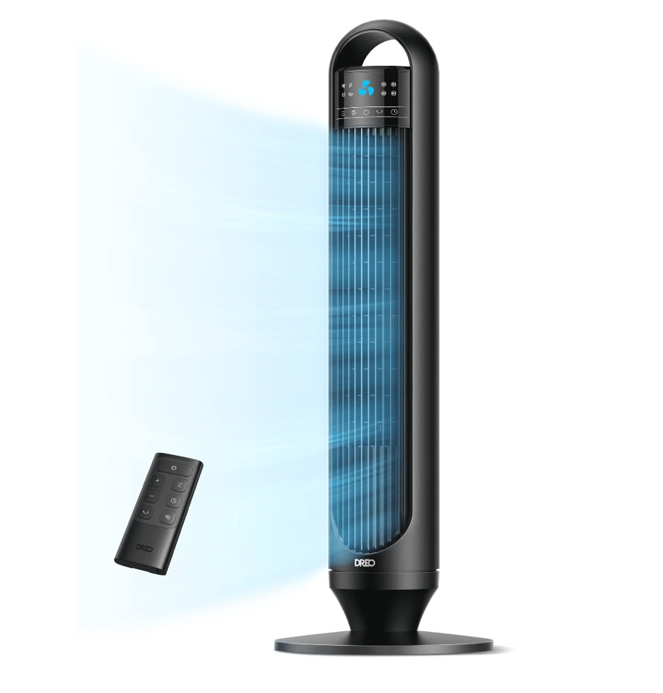 Dreo Tower Fans for Home, 32" Standing Floor Fan, 26 ft/s Bladeless Fan with Remote, 90° Oscillating, 3 Modes, 3 Speeds, LED Display, 8H Timer, Quiet Room Fan