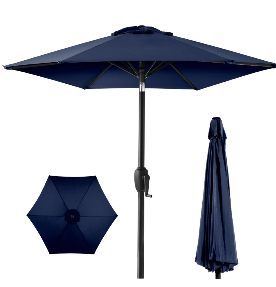 Best Choice Products 7.5ft Heavy-Duty Outdoor Market Patio Umbrella w/ Push Button Tilt, Easy Crank, Navy Blue