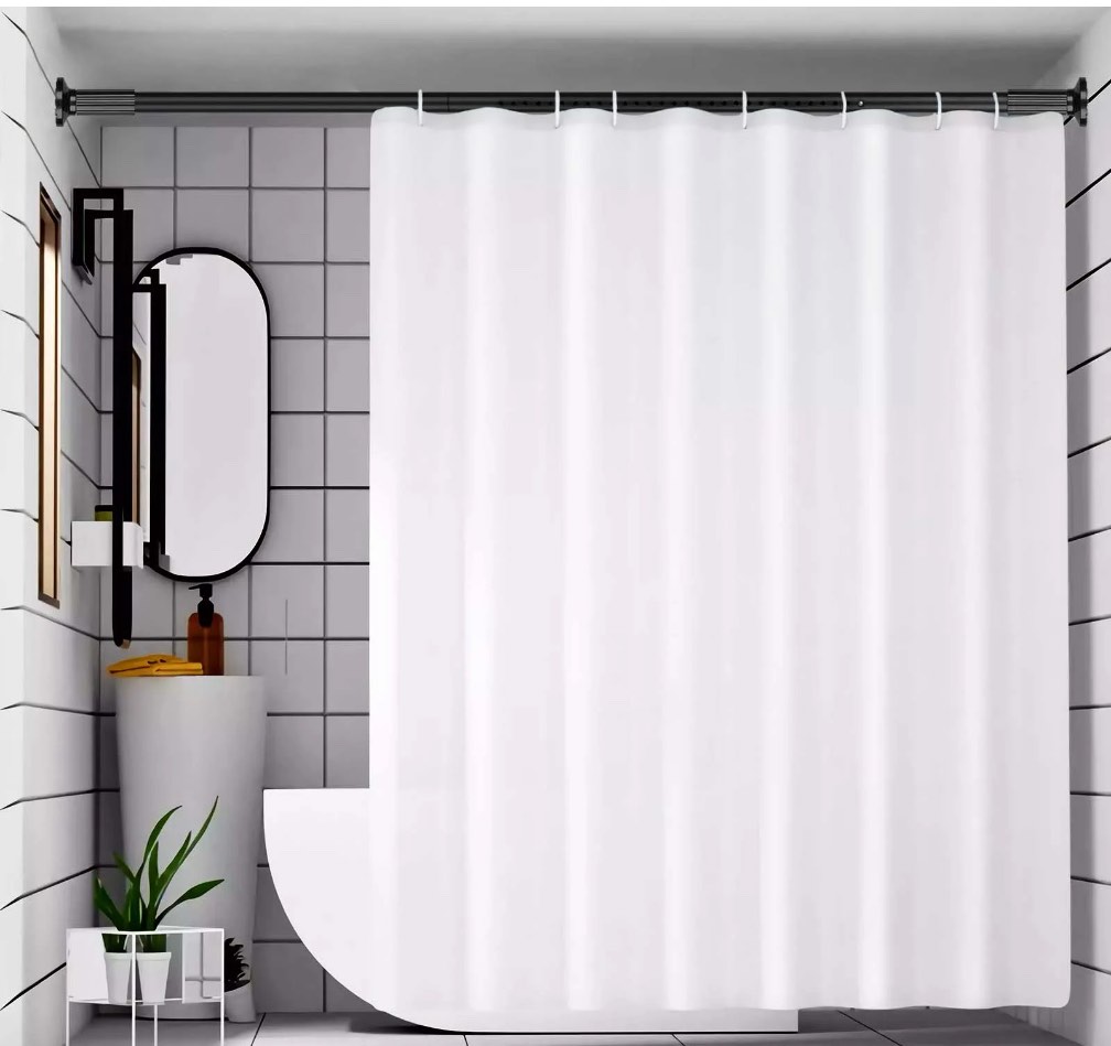 ktinnead tension curtain rod 51-128in, extra long curtain rods no drilling for window or bathroom patio, adjustable spring shower curtain rod, easy to install never rust, rod diameter 1.26in-black