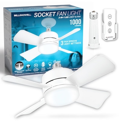 Bell and Howell Socket Fan Ceiling Fan Light 15  4 Blades Fan 1000 Lumens Light for All Locations