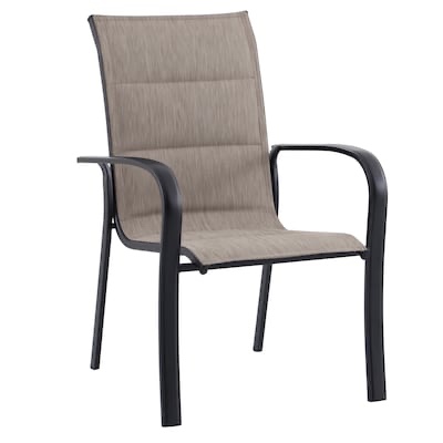 Style Selections Pelham Bay Stackable Black Metal Frame Stationary Dining Chair with Tan Sling Seat