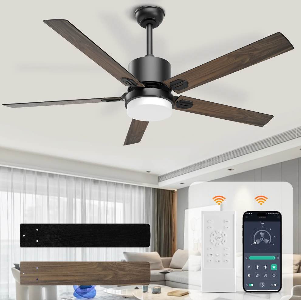 Ceiling Fans with Lights and Remote, 52'' Ceiling Fan Reversible Dimmable Noiseless Flush Mount Low Profile Modern Ceiling Fan for Bedroom