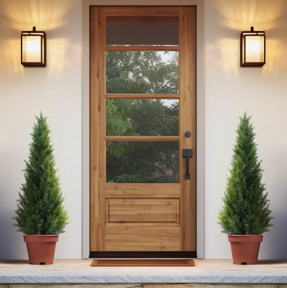 Artificial Cedar Tree 2 Pack 3 ft Outdoor Artificial Topiary Cedar Plants Fake Tree UV Rated Potted Plants for Porch Decor Faux Pine Tree for Perfect Housewarming Gift