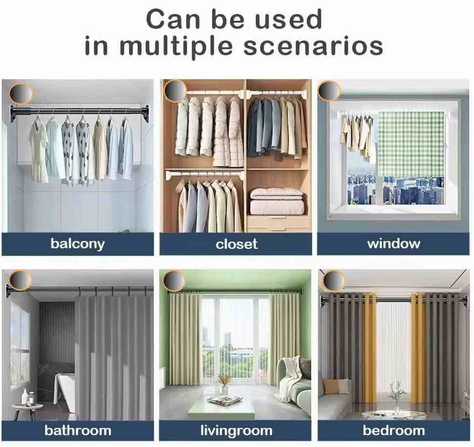 Room Divider Adjustable Spring Tension Curtain Rod,Premium Shower Curtain Tension Rods,No Need Drilling,Non-slip Closet Telescopic Rod,Balcony Tension Pole,,Black,43-142inch