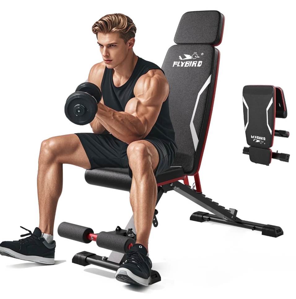 FLYBIRD Adjustable Workout Bench with Headrest, 750LBS Capacity, Fits Users up to 6'5''