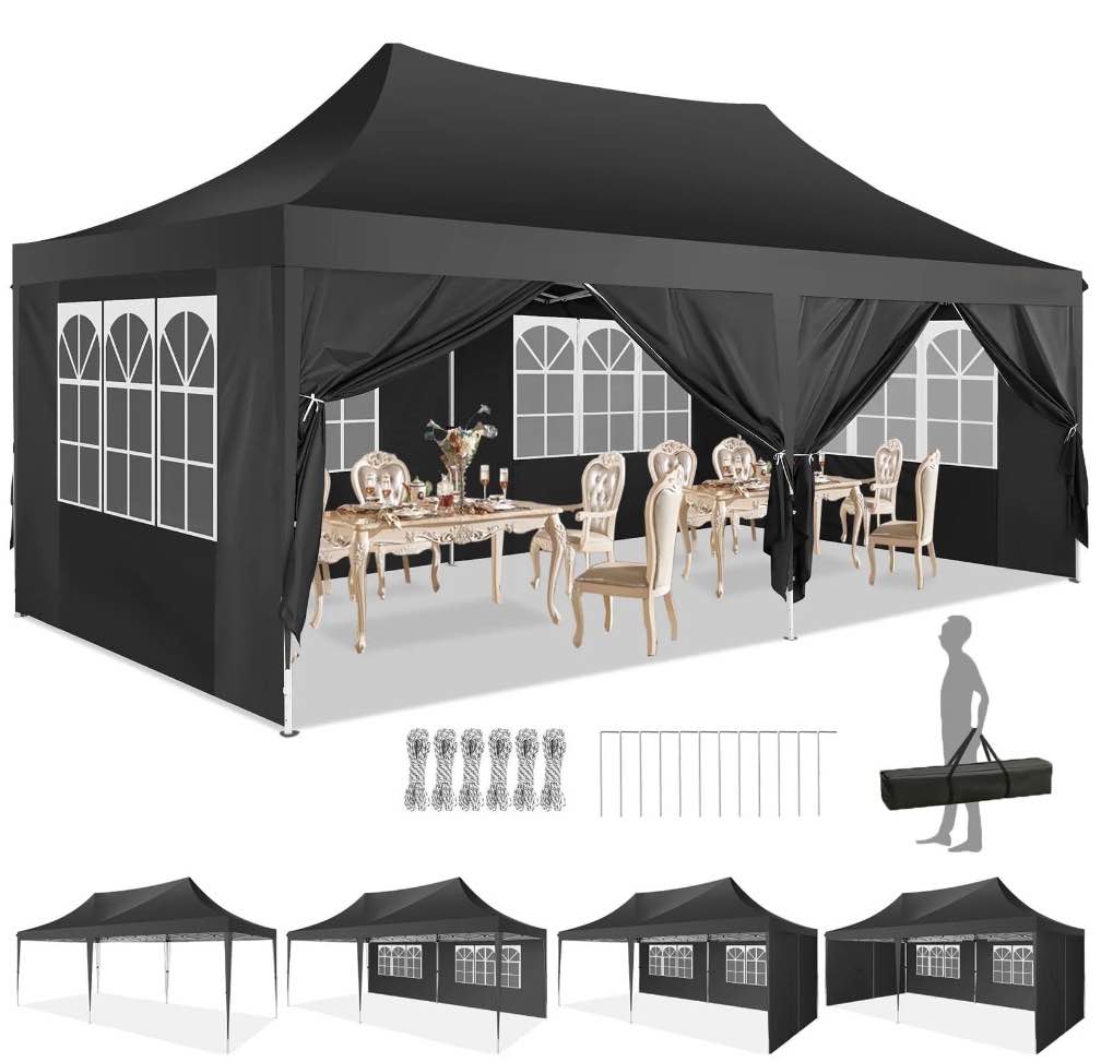 HOTEEL 10' x 20' Pop up Canopy Tent,Heavy Duty Waterproof Commercial Instant Gazebo,Outdoor Canopy for Party,Wedding,Event,Backyard,Black