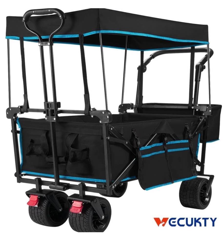 vecukty collapsible garden wagon cart with removable canopy black