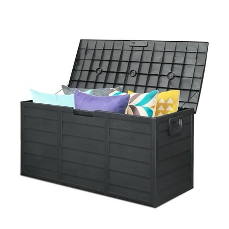 ktaxon 75gal outdoor garden plastic storage deck box chest tools black - black