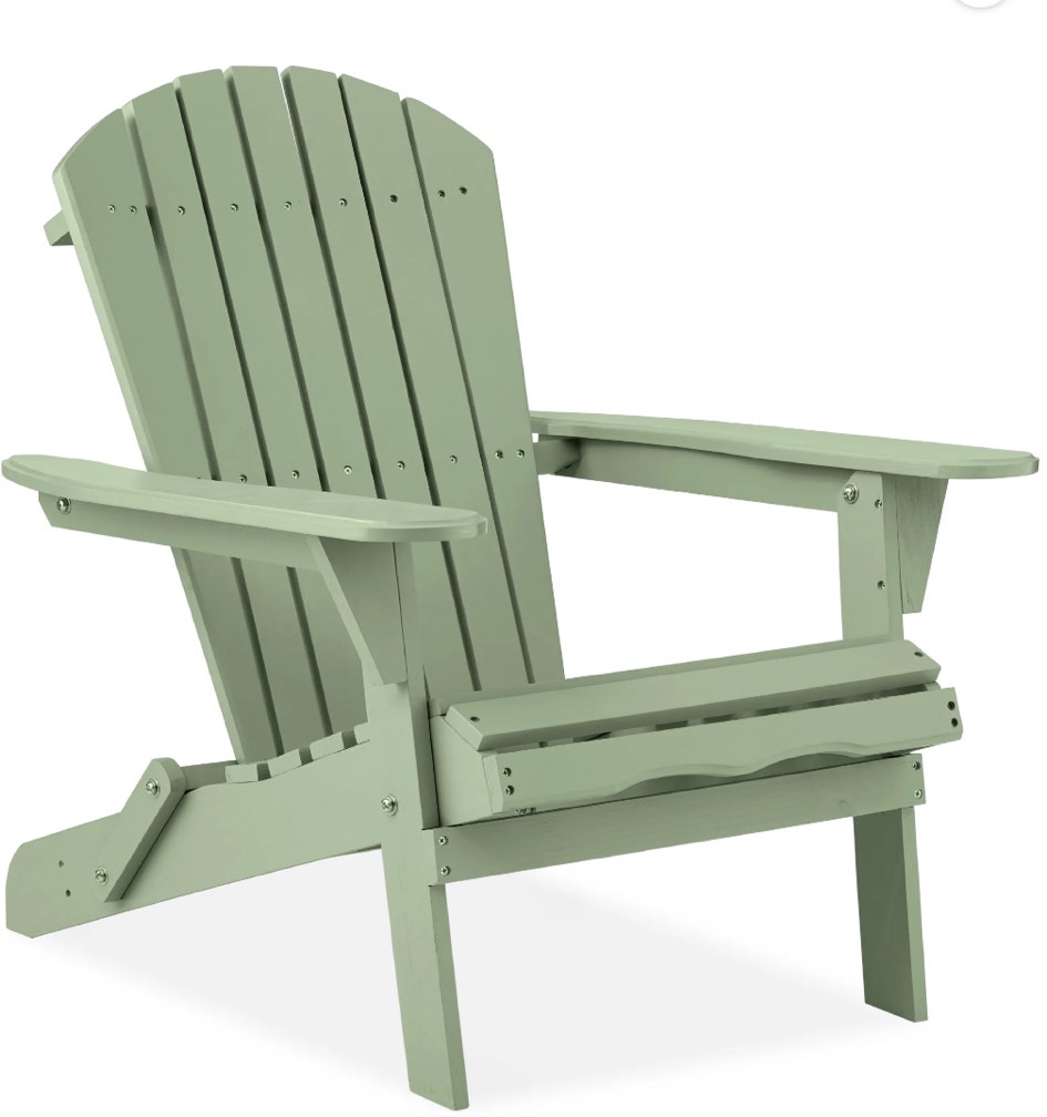 best choice products folding adirondack chair outdoor, wooden accent lounge furniture w/ 350lb capacity - sage green