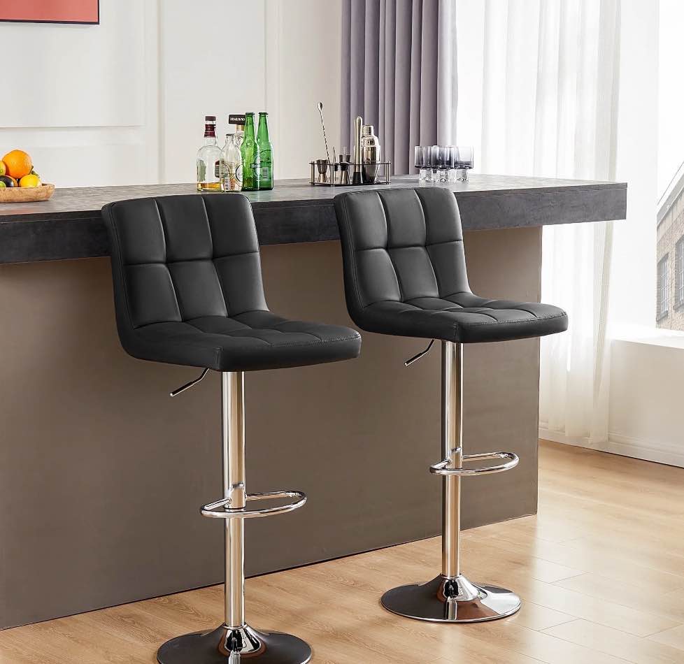concetta bar stools - set of 2 adjustable swivel pu leather counter seats, black