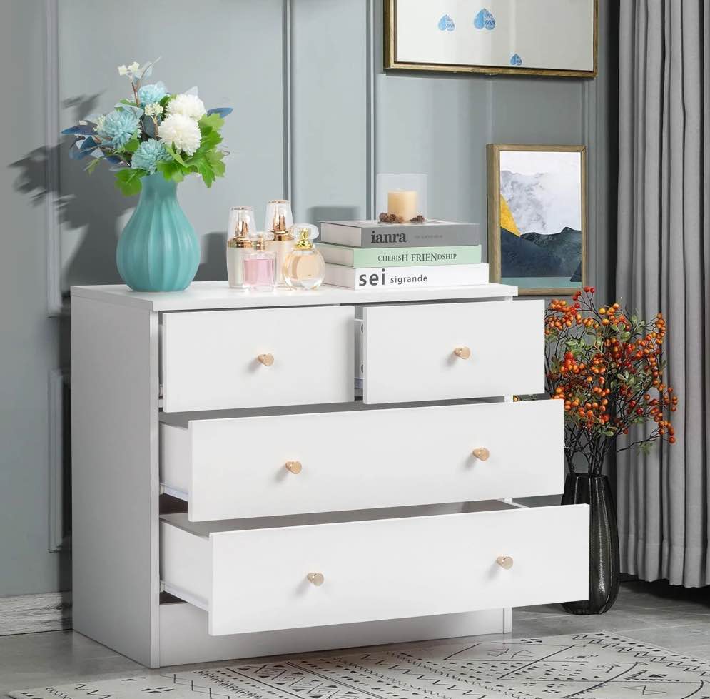 Ktaxon 4 Drawers Dresser Chests for Bedroom, Wood Chset of Drawers,Dressers Organizer for Bedroom, Living Room,Hallway, White