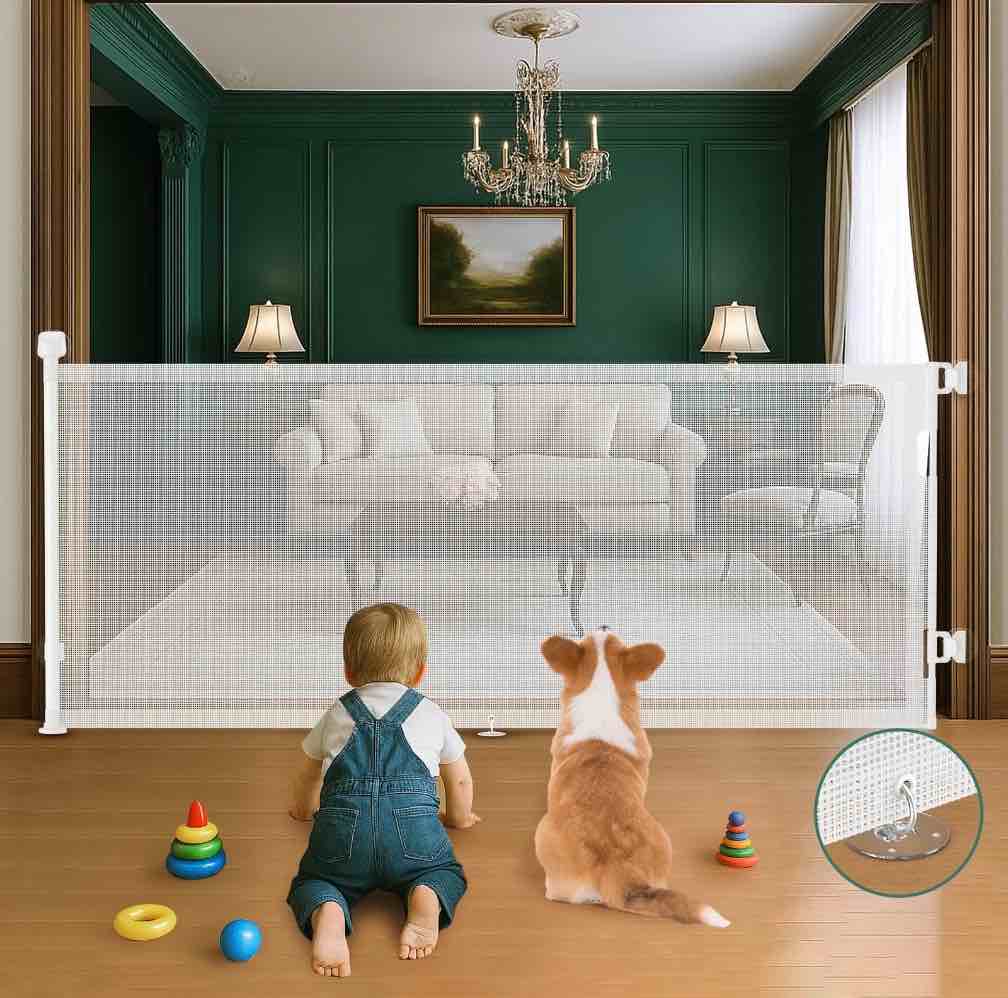 bebang retractable baby gate extra wide, 71" retractable dog gate for stairs, doorways, hallways, indoor and outdoor
