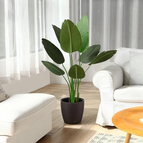 4 feet artificial bird of paradise plant fake tropical palm tree for indoor outdoor, perfect faux plants for home garden office store decoration