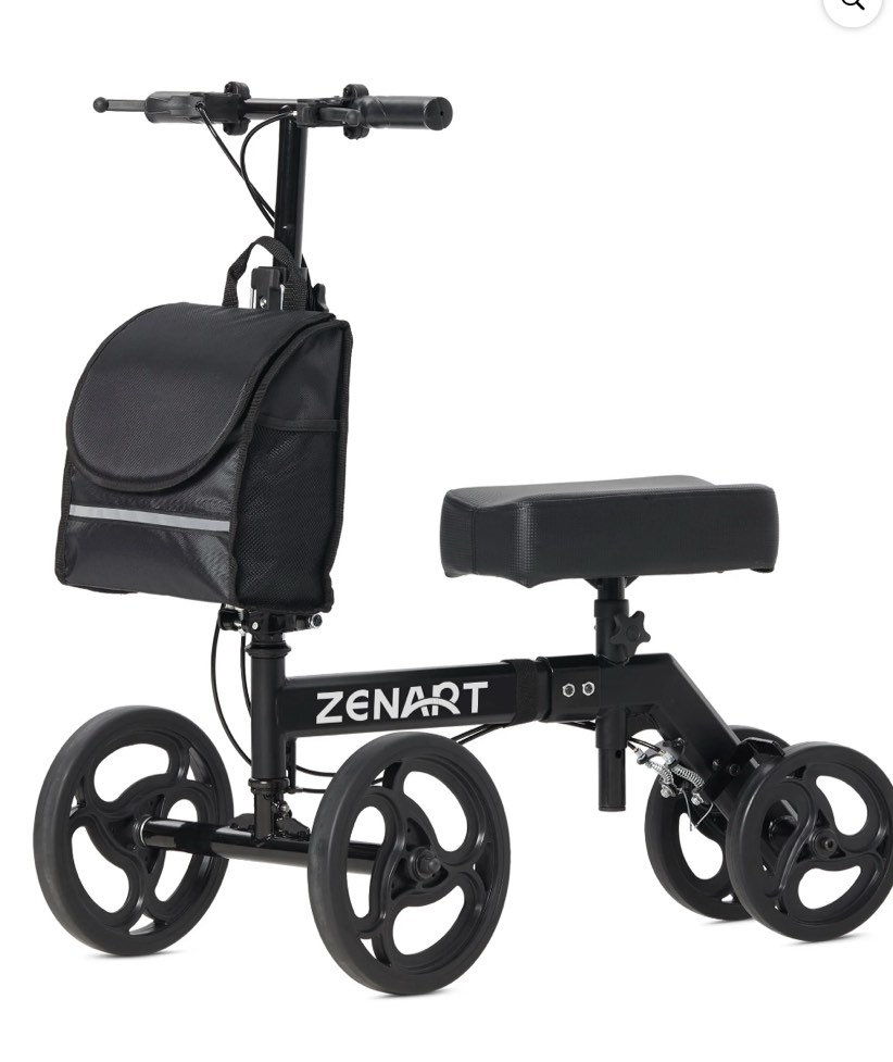 zenart foldable knee walker, deluxe medical scooter for foot surgery crutches alternative black