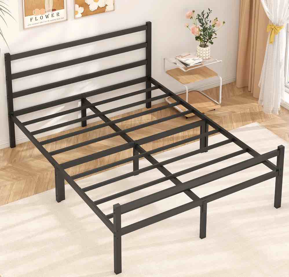 Mr IRONSTONE Heavy Duty Queen Size Metal Platform Bed Frame with Headboard and Footboard 14" High Under Bed Storage Space, No Box Spring Needed, Black