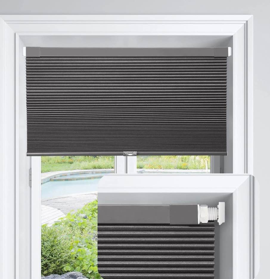 LazBlinds Cordless Cellular Shades, No Tools No Drill Blackout Honeycomb Shades Pleated Blinds for Windows, 26'' W x 48'' H, Midnight Black