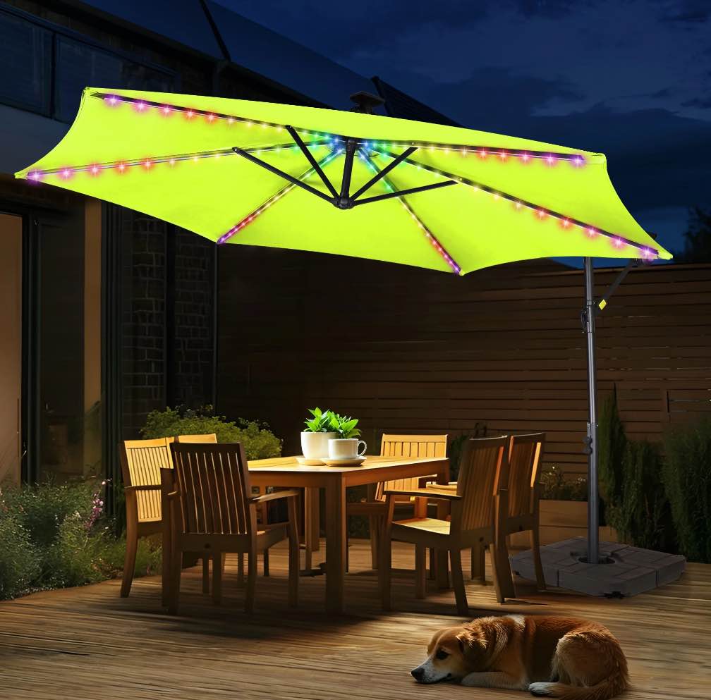 Scafild | 10 ft Colorful Lighted Cantilever Offset Hanging Outdoor Patio Umbrella W/ Easy Tilt - Apply Green