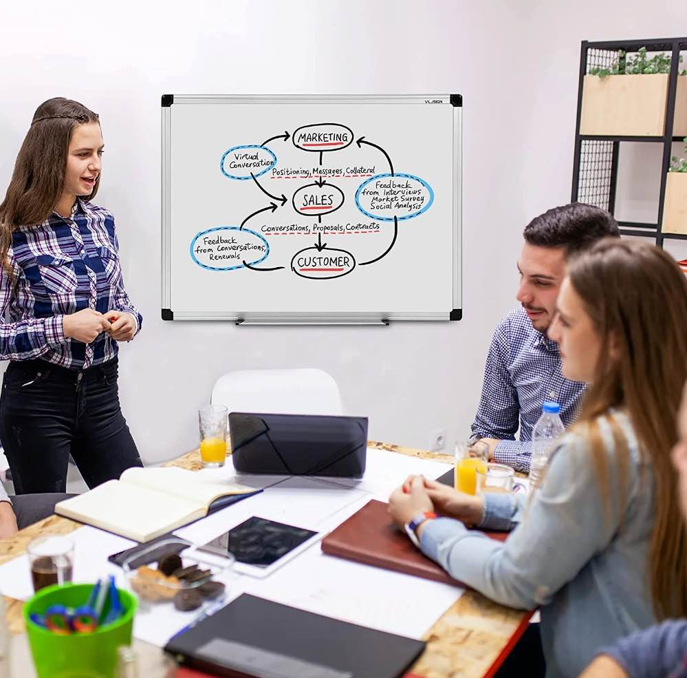 vusign magnetic dry erase whiteboard, 36 x 24 inches, wall mounted with pen tray, silver aluminium frame