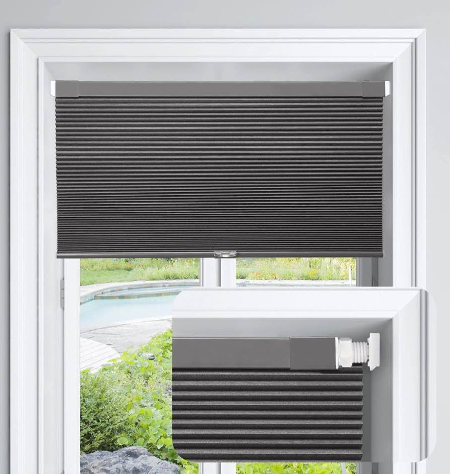 LazBlinds Cordless Cellular Shades, No Tools No Drill Blackout Honeycomb Shades Pleated Blinds for Windows, 26'' W x 48'' H, Midnight Black