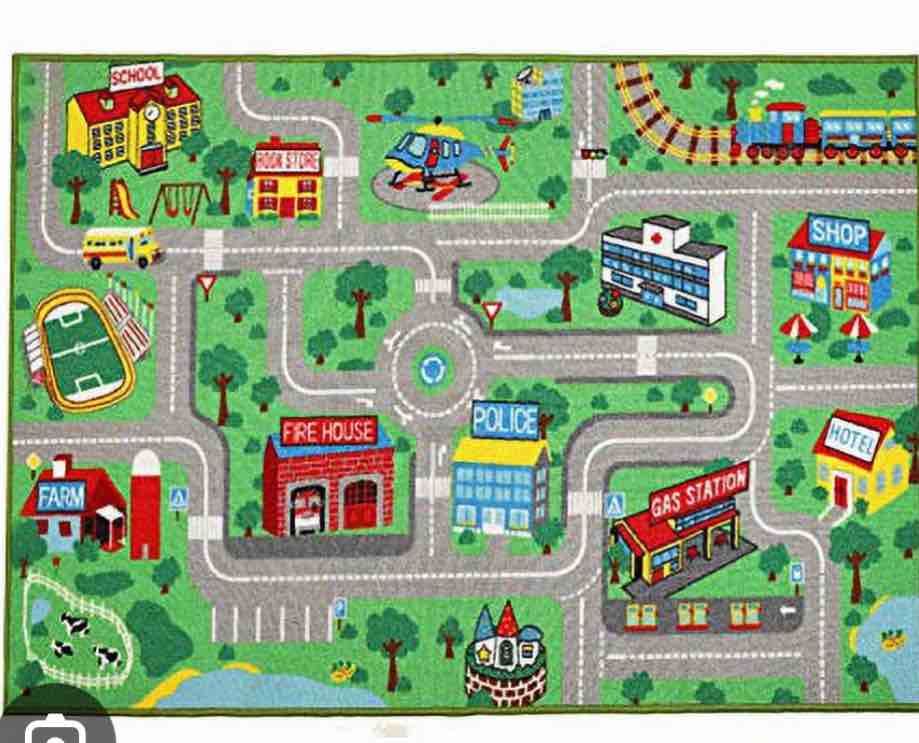 Capslpad 5.2'x3.3' Tan Car Road Kid Rug Playroom Carpet Traffic Road Kids Play Mat Non Slip Washable City Map Race Track Carpet Rug for Kids Room Bedroom Decor
