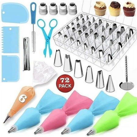 72PCs Icing Piping Bags and Tips Set-Cookie Cupcake Icing Tips Cake Decorating Kit Baking Supplies -42 Cake Frosting Piping Tips with Reusable& Dispos