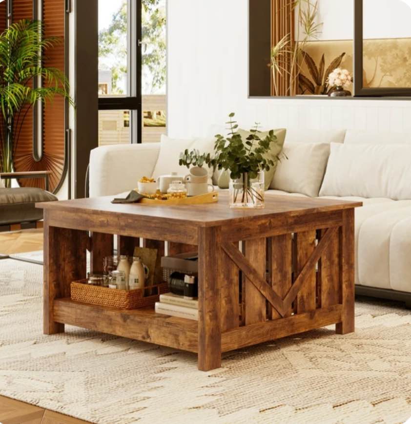 gunaito lift top coffee table with storage cabinet and 2 compartments for living room, brown, 31.5''hx31.5''w in