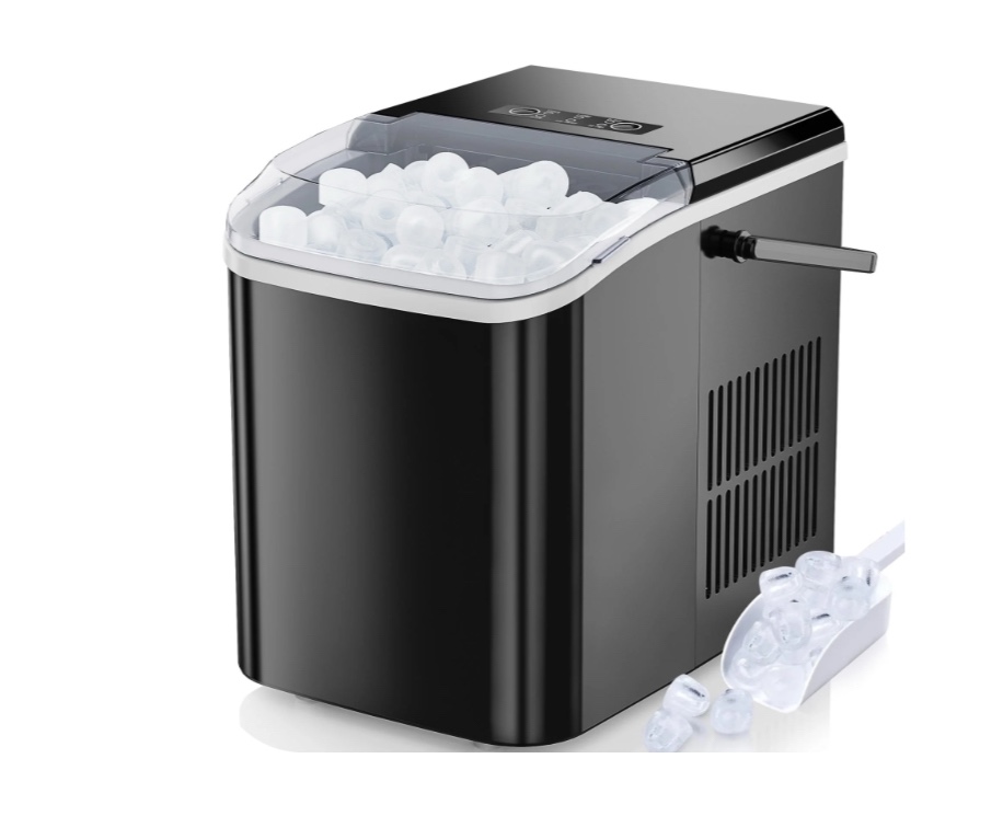 edx countertop ice maker, self-cleaning portable ice maker machine with handle and ice scoop 9pcs/6min 26.5lbs/24h black