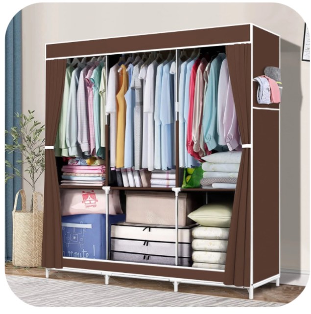 youpins portable closet storage organizer clothes wardrobe shoe clothing rack shelf dustproof non-woven fabric, quick and easy to assemble