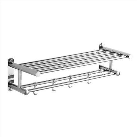 Abody Bath Towel Rack Double Layered Bathroom Shelves with 4 Removable Hooks Wall Mounted Towel Holder