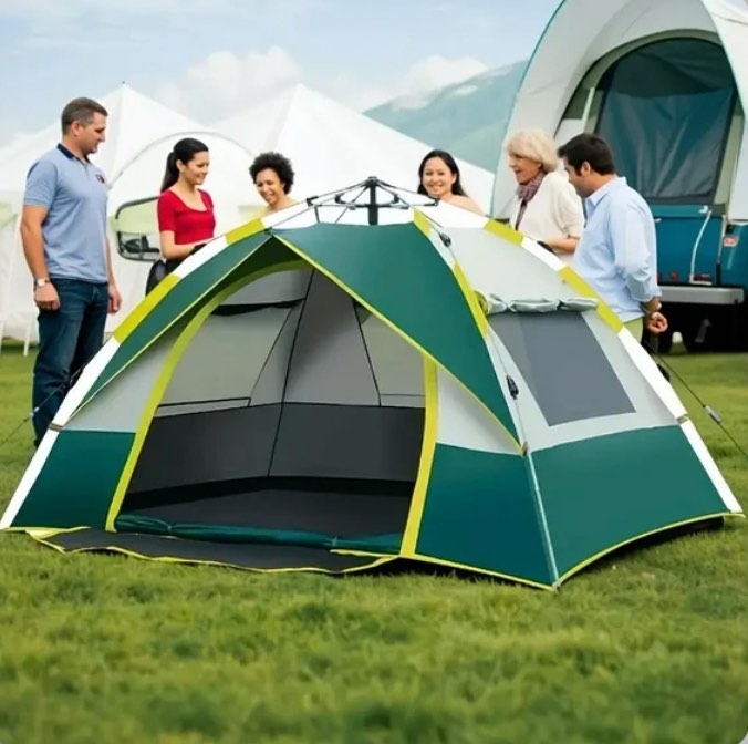 Kaqinu 4-Person Camping Tent, Auto Setup Pop Up Tent, Waterproof, Huge Door & Windows for Camping, Hiking, Travel
