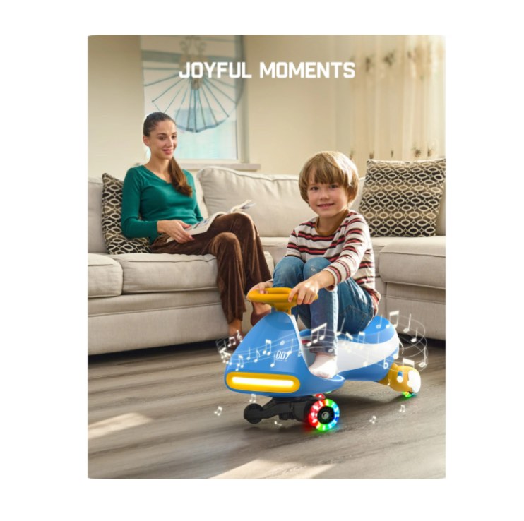 FanttikRide 12V N7 Pro Electric Wiggle Car with Pedal, 2-in-1 Kids Ride On Toy, Rechargeable Battery, 2-Speed, Anti-Rollover, Flashing Wheels, Bluetooth Music, for Ages 3+, 150 lbs, Sailor blue