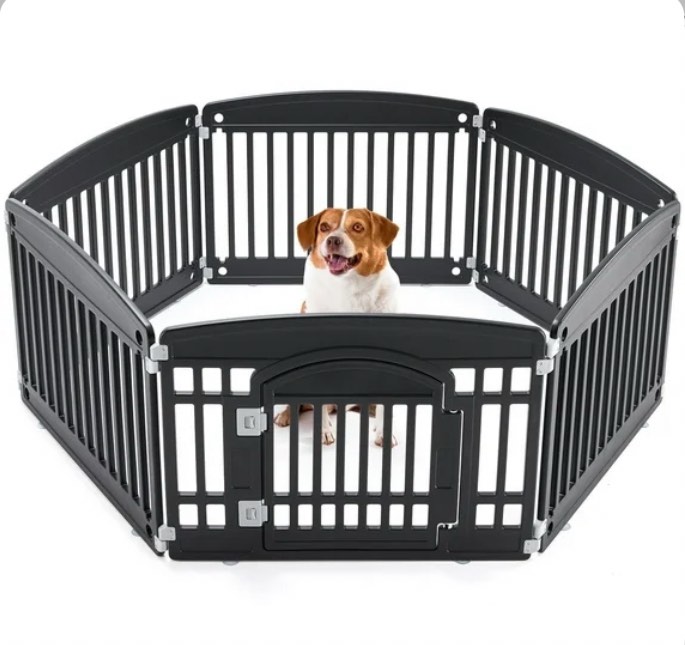 edx Dog Playpen, 6-Panel 24" Foldable Pet Playpen with Door, Indoor/Outdoor Puppy Pen, Foldable, Customizable, Black