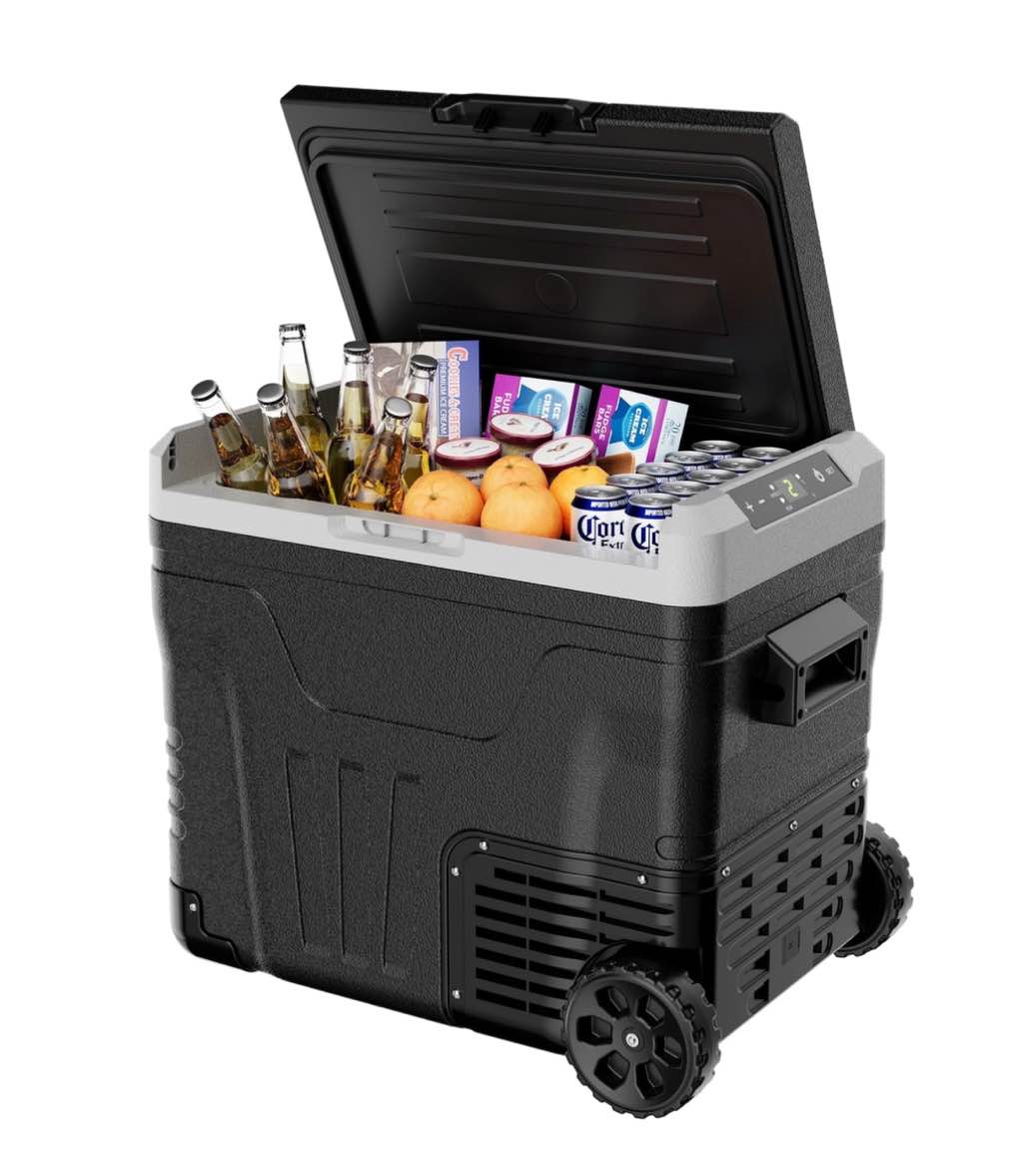 Simzlife 12Volt Portable Refrigerator, 53QT(50L) Car Fridge DC & AC, -4?~68?, Freezer Fridge Cooler with Wheels & 2 Baskets for RV, Travel, Truck, Camping, Black