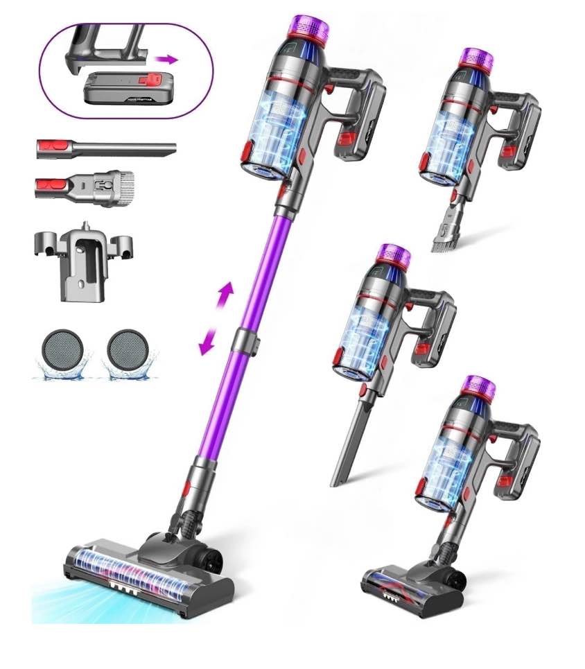 Hosaud Cordless Vacuum Cleaner - 45000pa 550W 55mins 2600mAh Lightweight Stick Vacuum Cleaners for Home Pet Hair Carpet Floor Purple