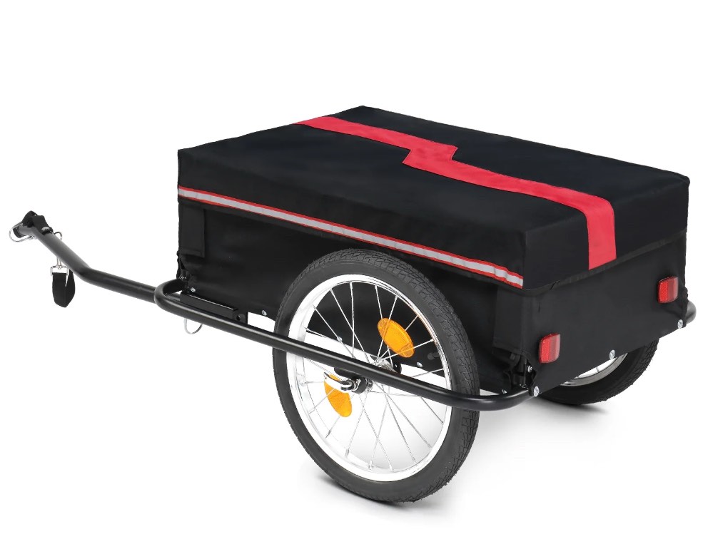 ktaxon bike cargo trailer with removable cover, bicycle wagon trailer with 16" wheels, red