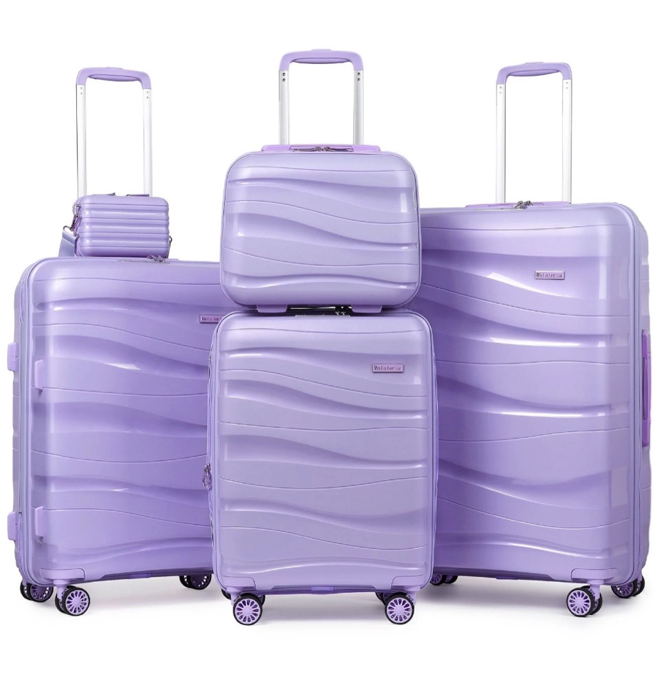 Joyway 5-Piece Luggage Set PP Hardshell Spinner Suitcase with TSA Lock - (Expandable Carry-On 20 Inch) (24 Inch 28 Inch) for School, Travel, Weekend -Purple