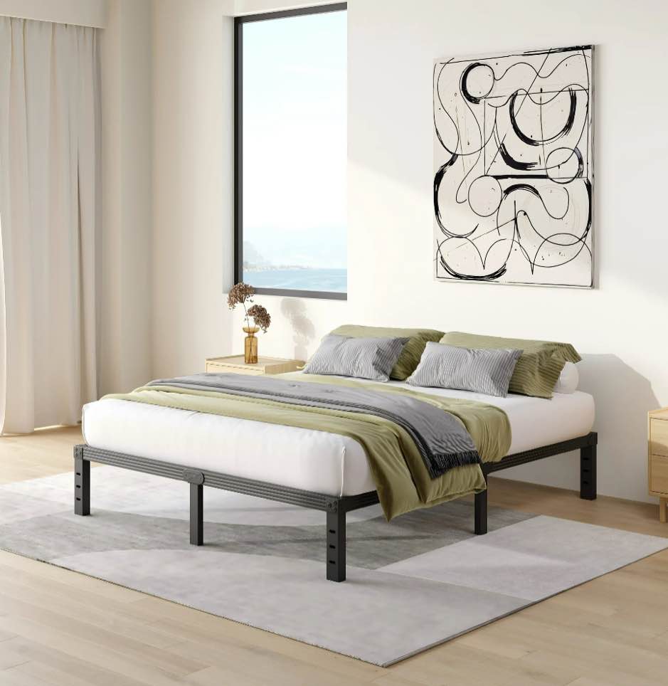 COMASACH 12 inch Queen Bed Frame, Easy Assembly, Heavy Duty Metal Platform, Noise Free, Black