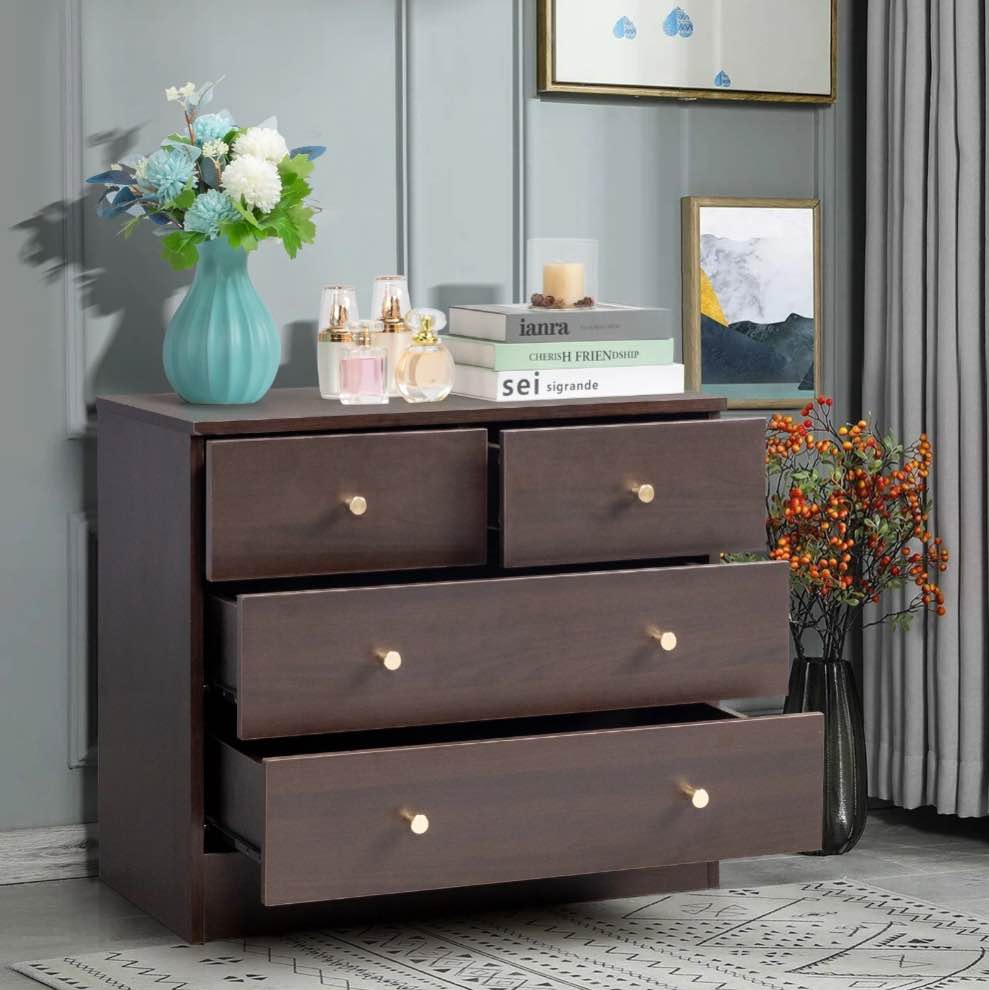 UBesGoo Modern Wood 4-Drawer Dresser Chest Bedside Table for Bedroom,Living Room,Brown