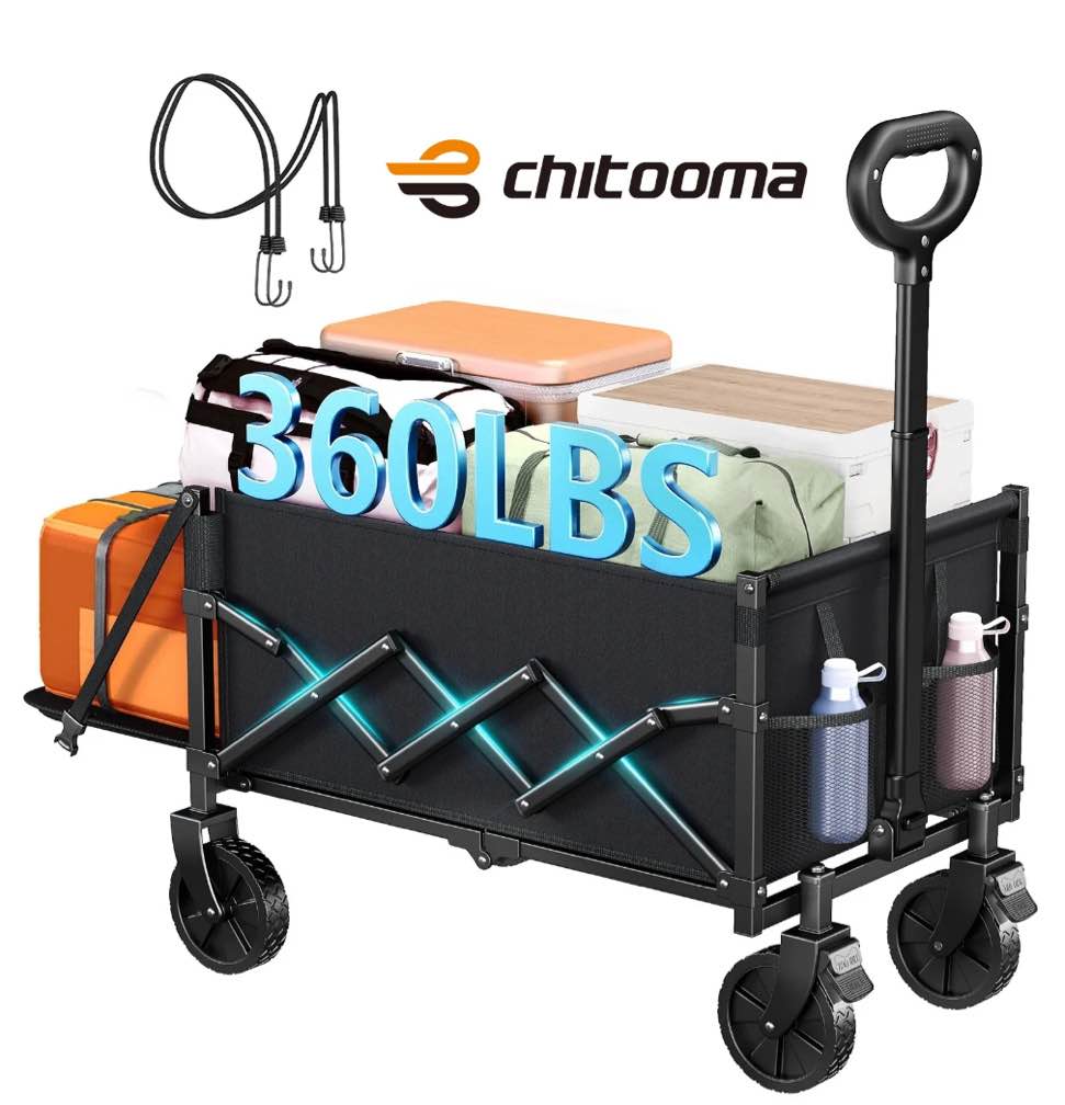 Collapsible Wagon Cart with Expandable Storage & Locking Front Wheels, Portable Foldable Wagon for Beach, Camping, Shopping