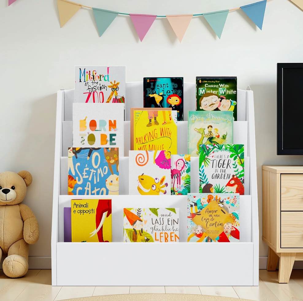 Masiis Bookshelf 4-Tier Rooms Book Display Shelve youngster for Classroom Bedroom?White