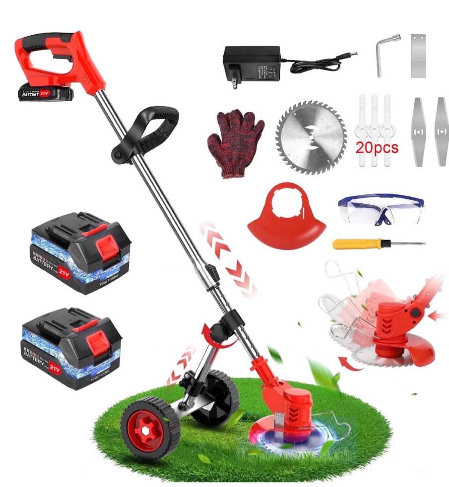 Cordless Weed Eaters Electric Grass Trimmer & Edger, Tanbaby 6 inch 3-in-1 Weed Wacker Kit with Upgraded Wheels