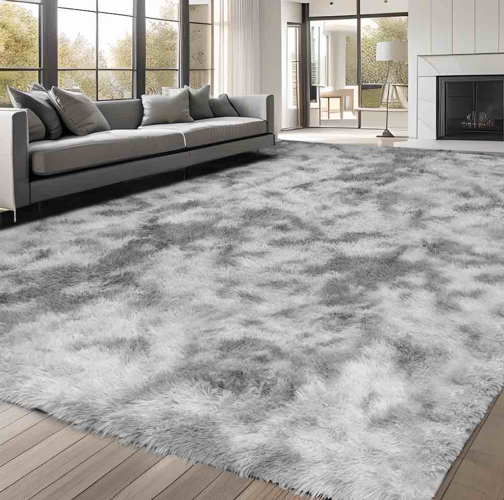 ZRSDIXKI 9ft x 12ft Area Rug, Soft Fluffy Area Rugs for Living Room Bedroom Kids Room Decor Carpet, Light Gray