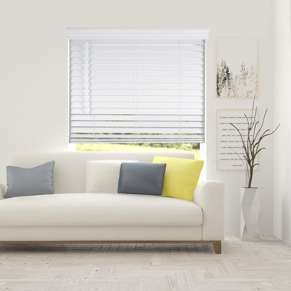 White Cordless Faux Wood Blinds with 2 in. Slats 30.5 in. W X 48 in. L