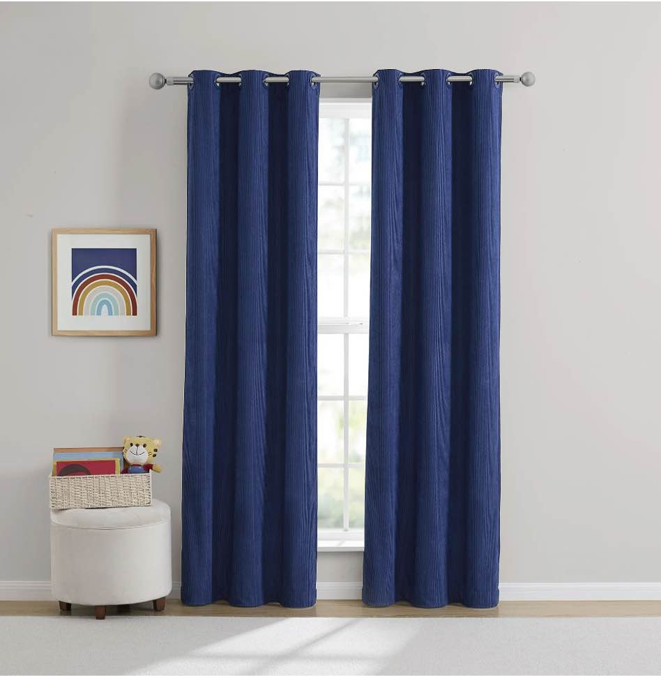 Your Zone Kids' Corduroy Blackout Curtain Panel, 1 Panel, Blue, 38" W x 95" L