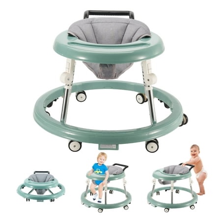 Baby Walker Foldable 5-Gear Height Adjustable Baby Walker with Wheels Infant Toddler Walker with Foot Pads Anti-Fall Baby Walkers and Activity Cent