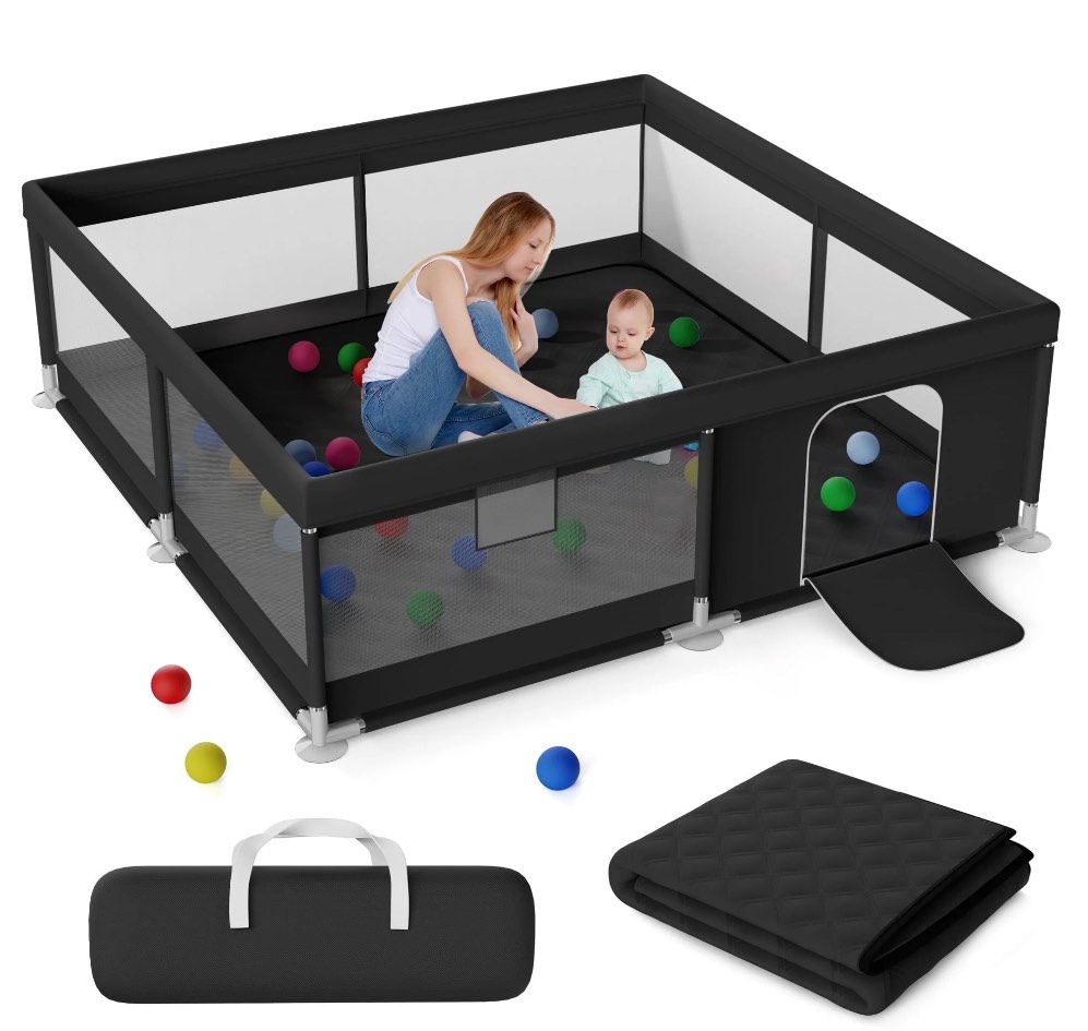 Babyeap Baby Playpen With Mat, Large Play Yard Fence for Toddlers, 50"x50" Black