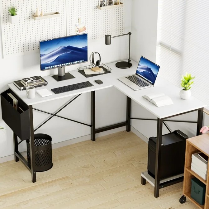 edx l shaped computer corner desk, gaming table 50 inch pc writing study desk for home office dorm small space, white