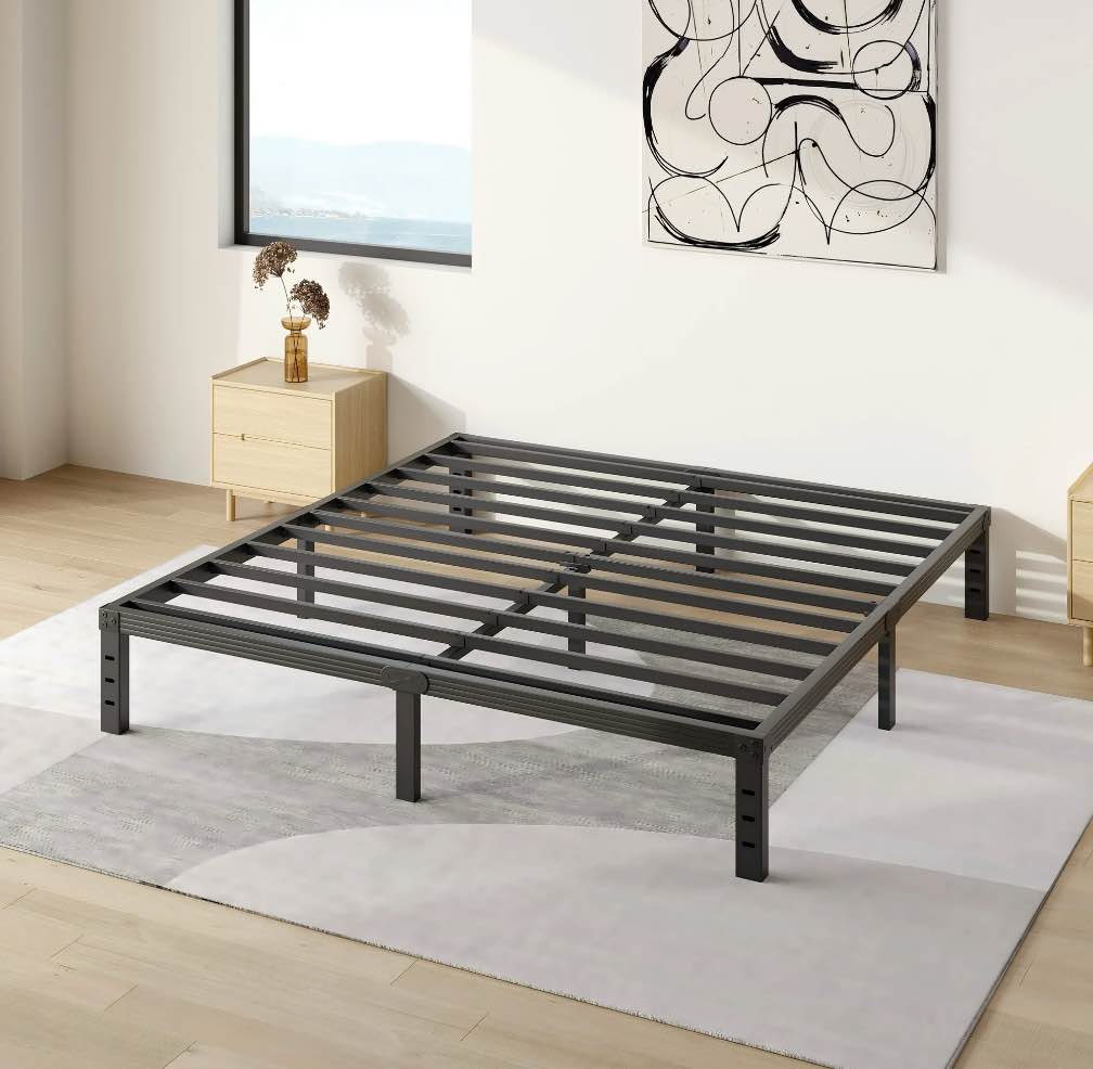 comasach 12 inch king bed frame, easy assembly, heavy duty metal platform, noise free, black