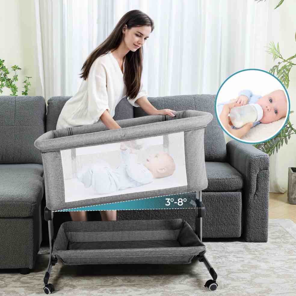 Anyask Portable Baby Bedside Sleeper Bassinet with Waterproof Mattress Pad for Infant Newborn up to 12 Month