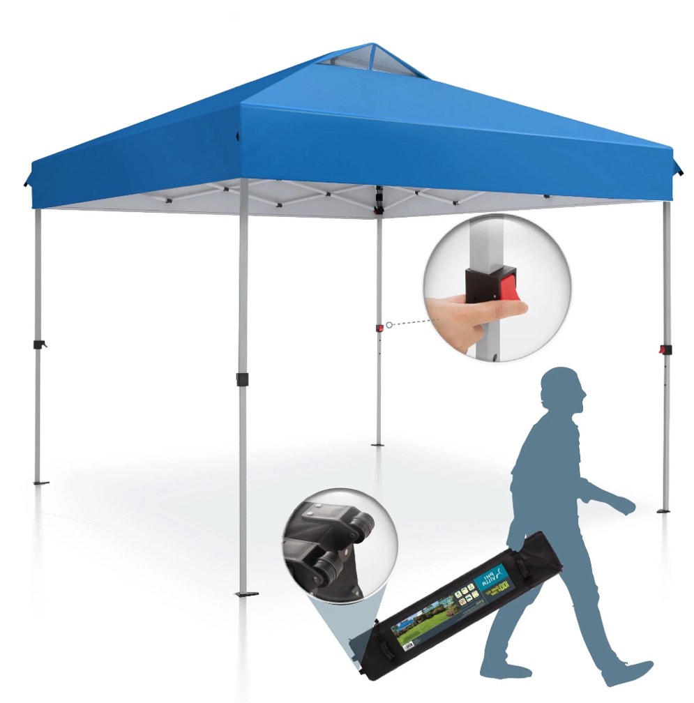 summit living 10 x 10 ft pop-up canopy tent straight legs instant canopy for outside with wheeled bag - blue